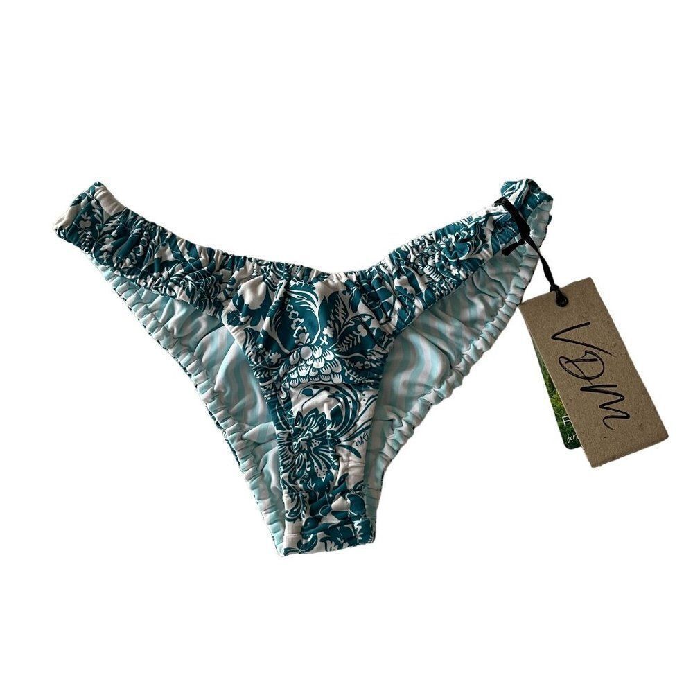 VDM x Revolve Stevie Reversible Blue Floral Stripe Bikini Bottom XS NWT
